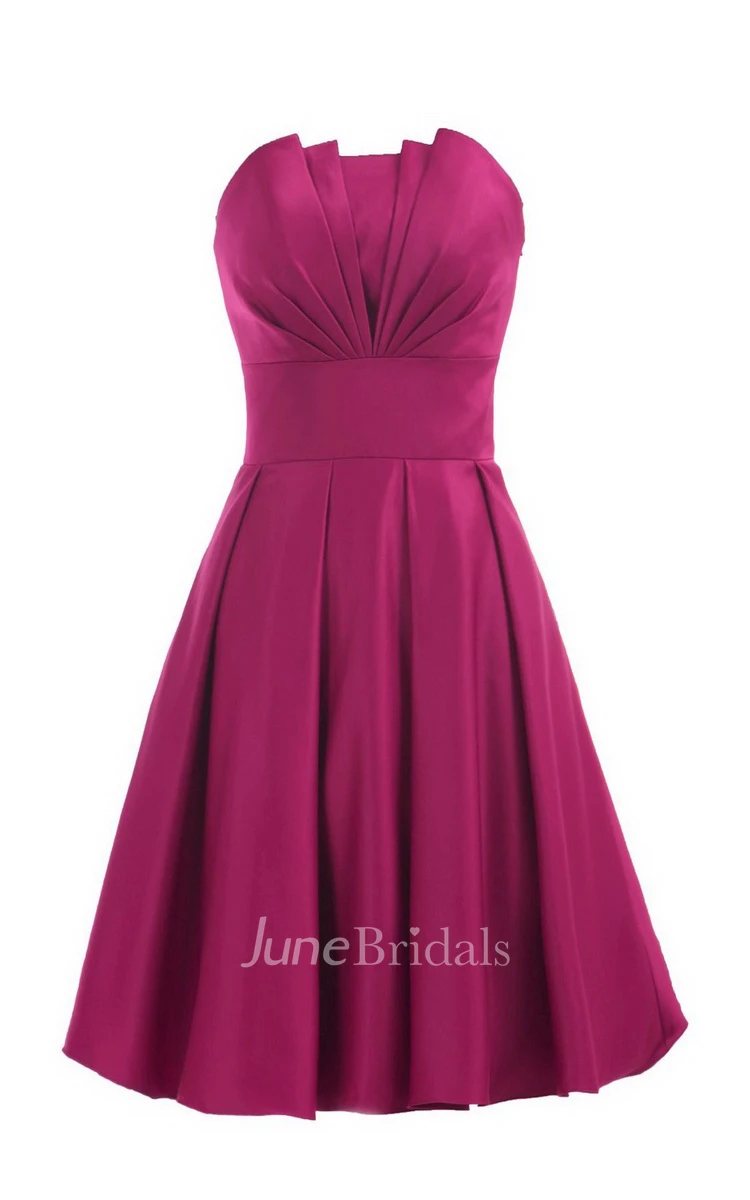 Strapless Empire A-line Mini Ruffled Satin Dress