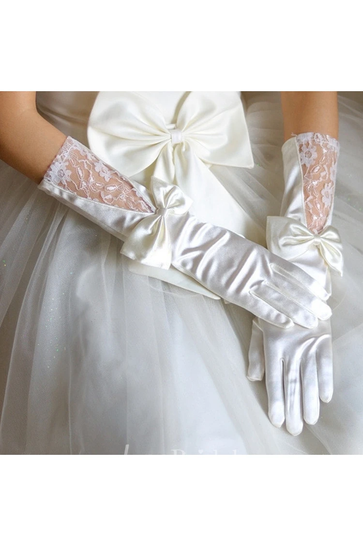 Long Stretch Satin Large Bowknot Gloves