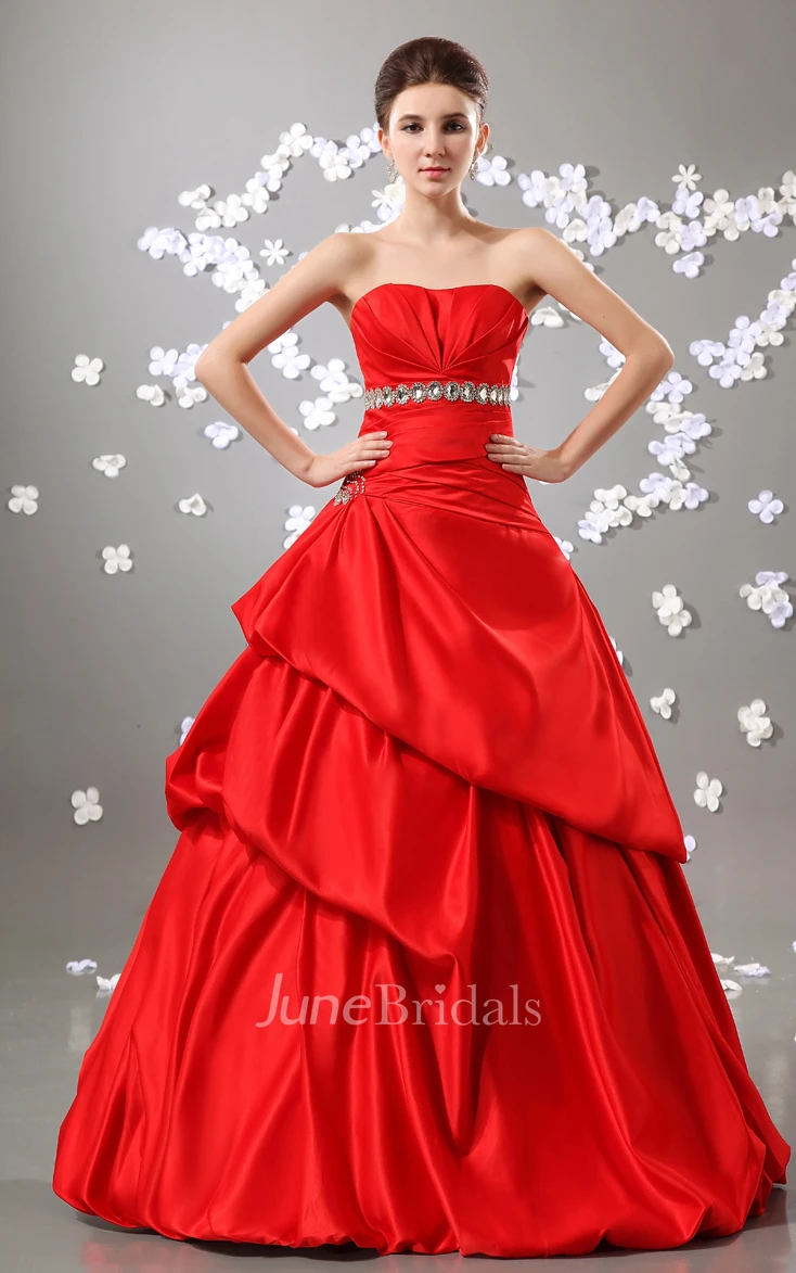 Stunning A-Line Exquisite Strapless Ball Gown With Crystal Detailing