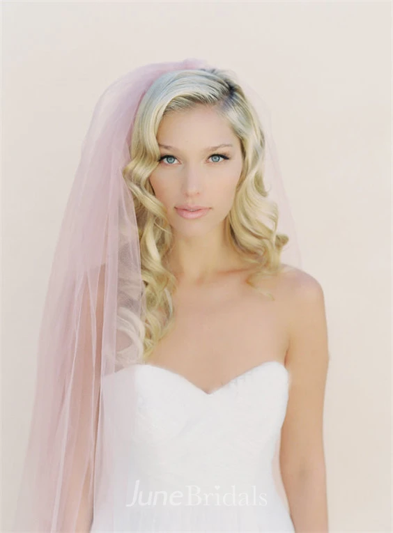Pink Simple Soft Trailing Plain Tulle Veil