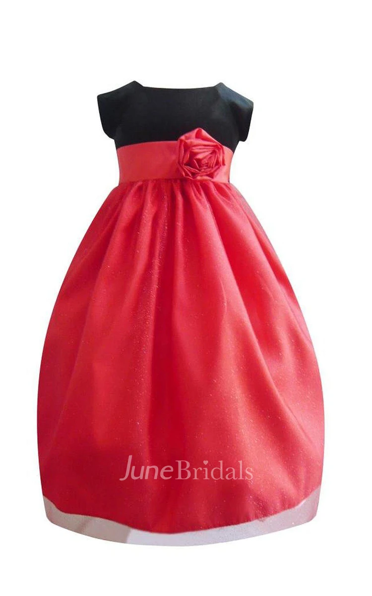 Cap-sleeved Empire Dress With Flower Waist