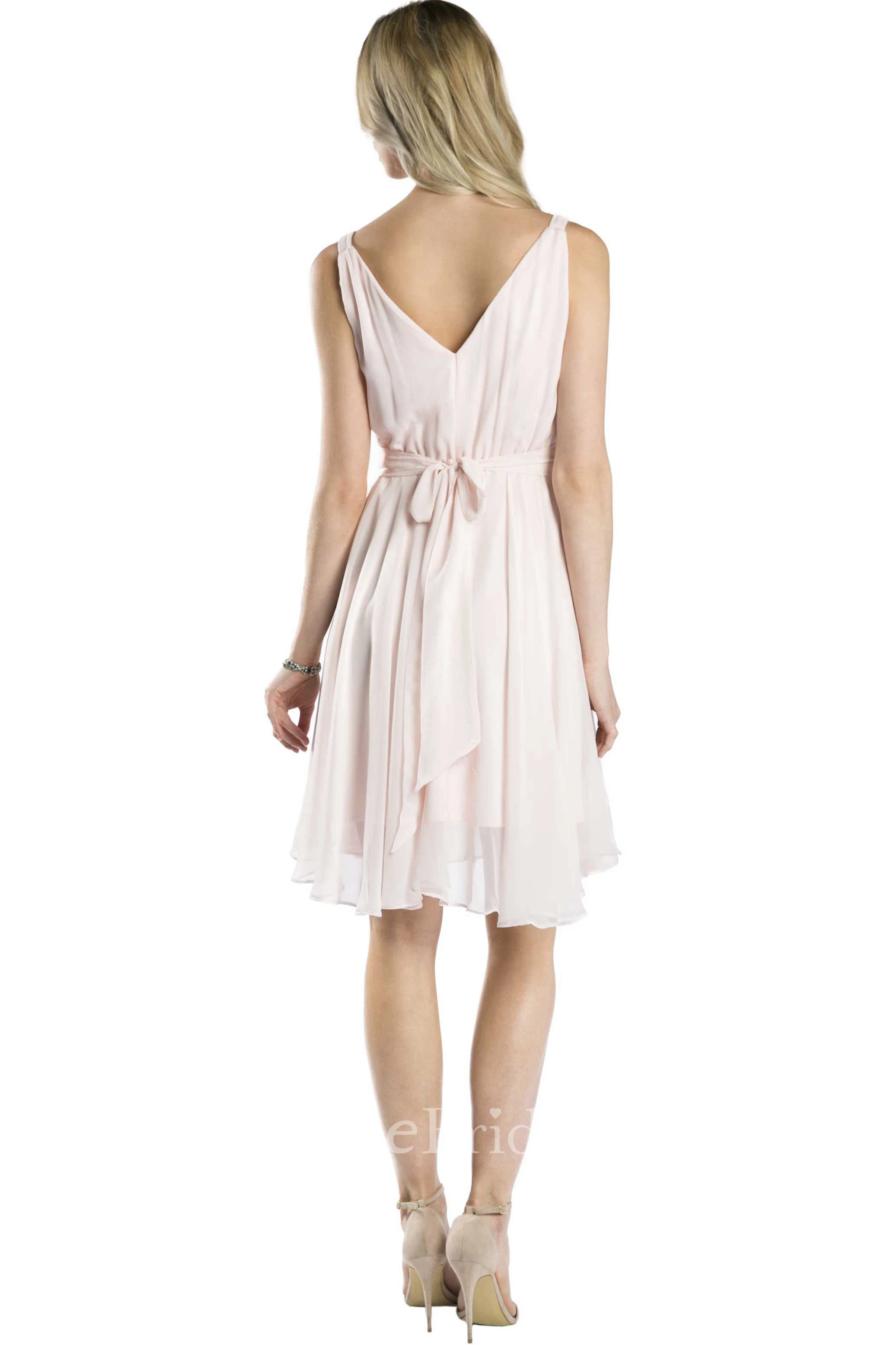 Mini V-Neck Draped Sleeveless Chiffon Muti-Color Convertible Bridesmaid Dress With Bow