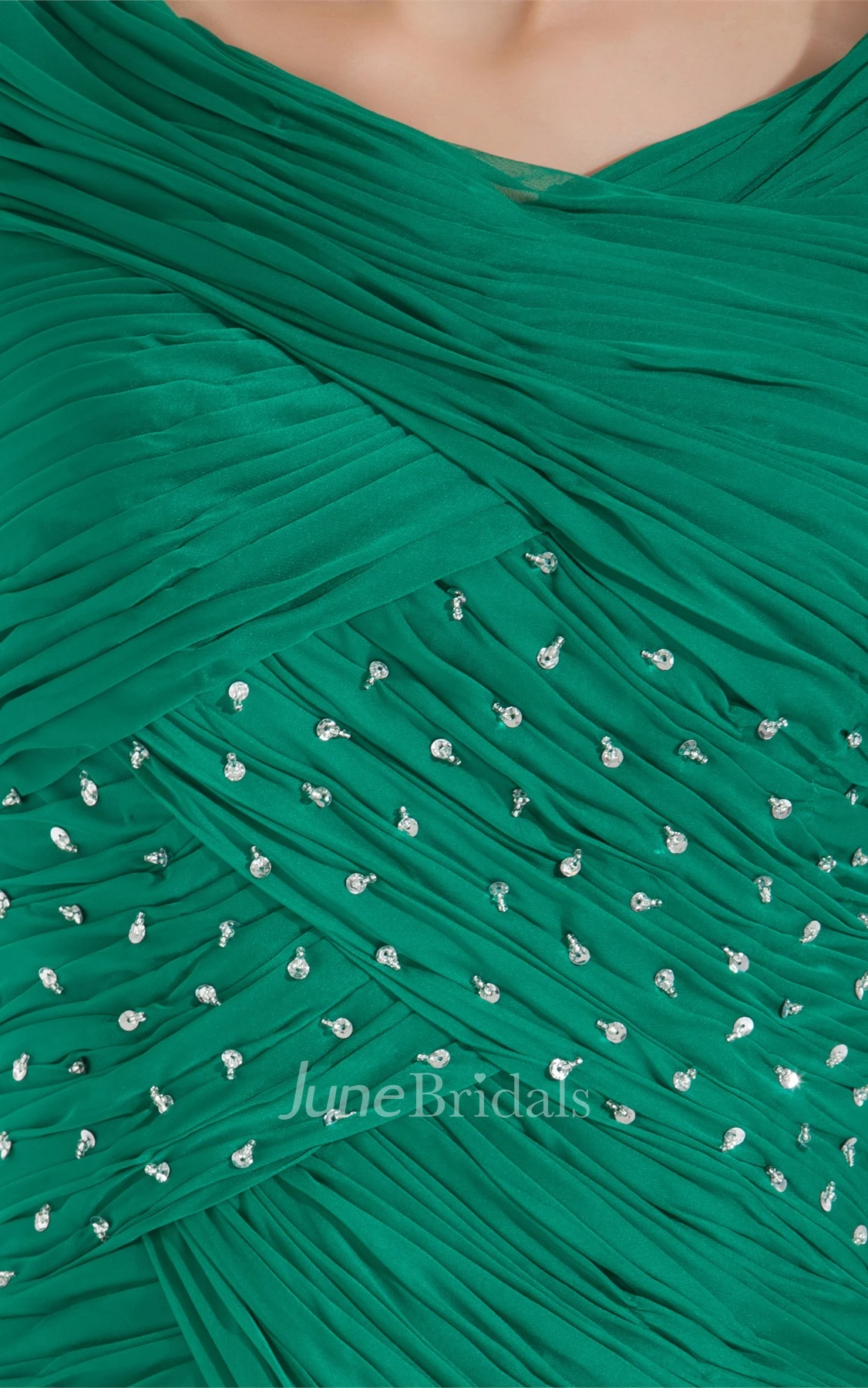 Knee-Length Bateau Ruched Criss-Cross Dress with Tulle Overlay and Beadings