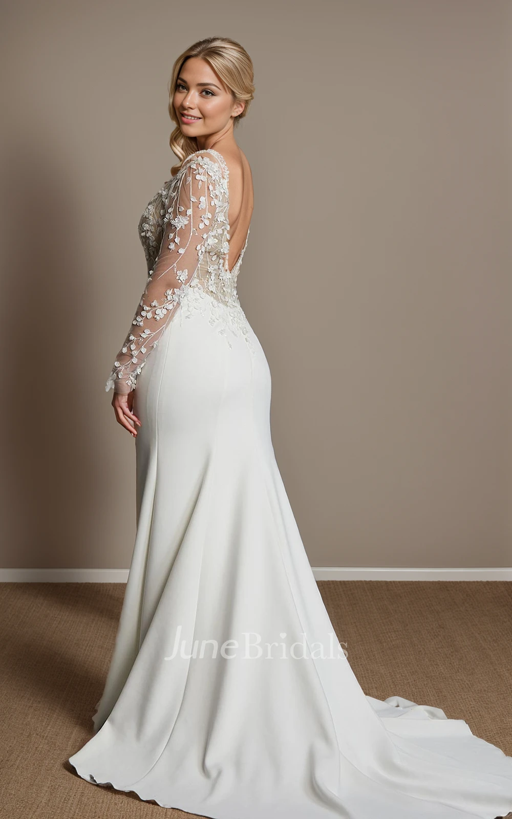 Vintage Floral Sheath Sheer Long Sleeve Boho Lace Winter Wedding Dress Country Elegant Plus Size 3D Appliques V-Neck Low-V Satin Back Bridal Gown