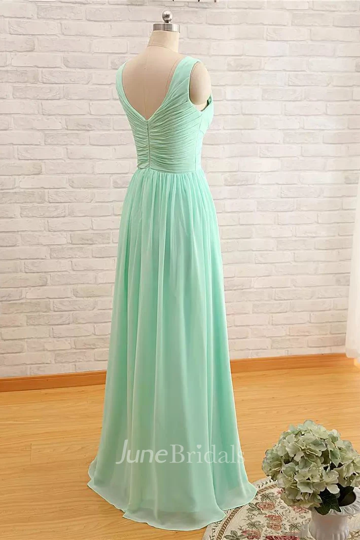 A-line Sweetheart Sleeveless Floor-length Chiffon Bridesmaid Dress with Criss Cross and Ruching