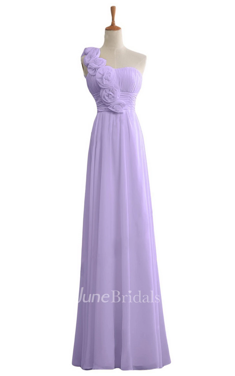 One-shoulder Floral Appliqued Long Layered Chiffon Dress