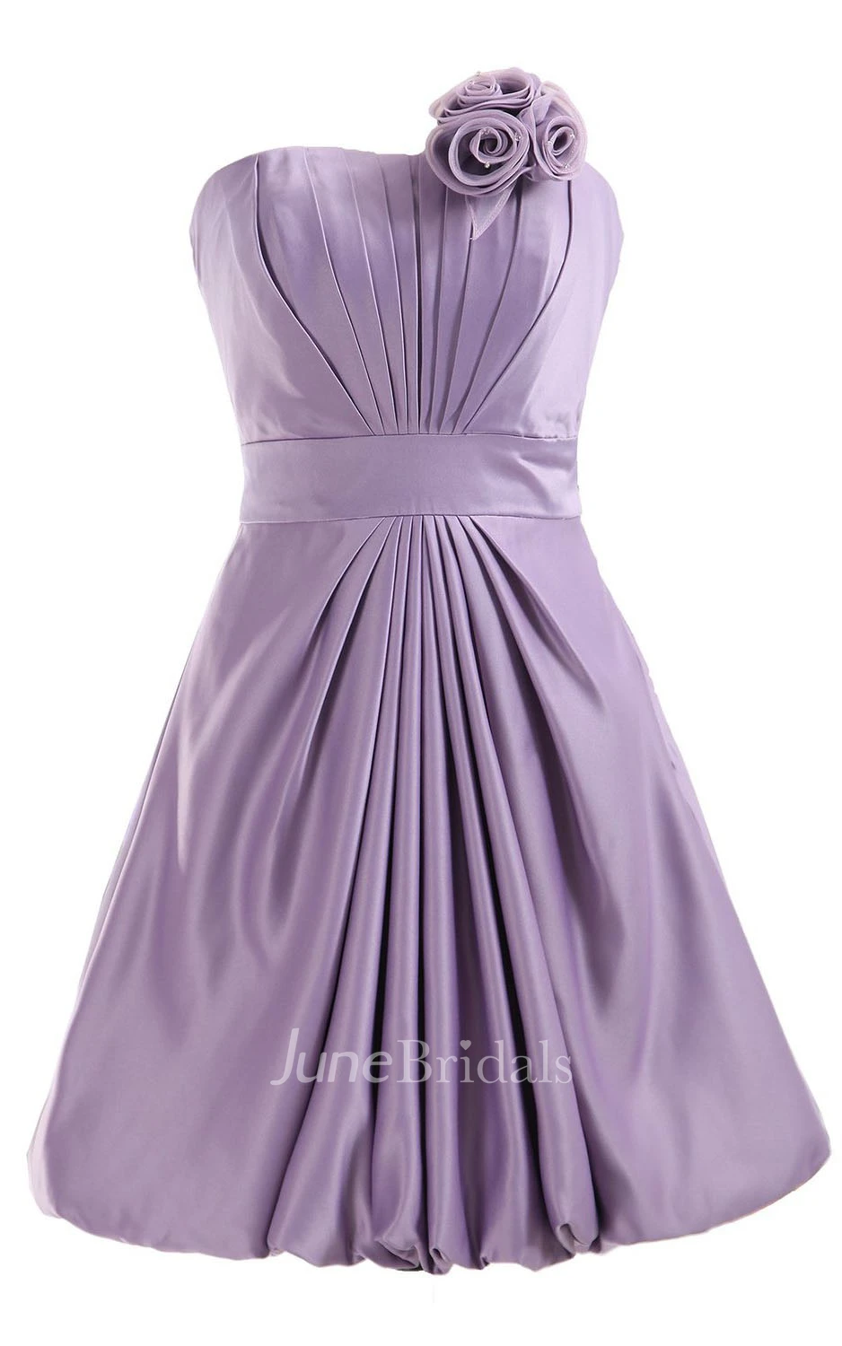 Strapless Appliqued Ruched Bodice Short Pleated Satin Dress
