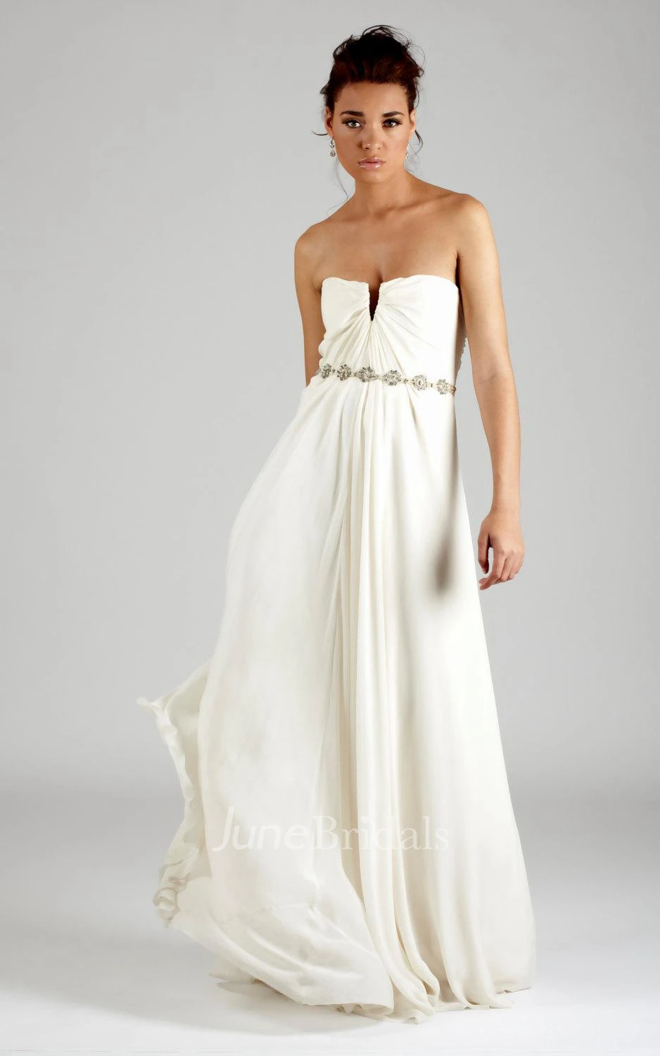 Strapless Long A-Line Chiffon Wedding Dress With Pleats