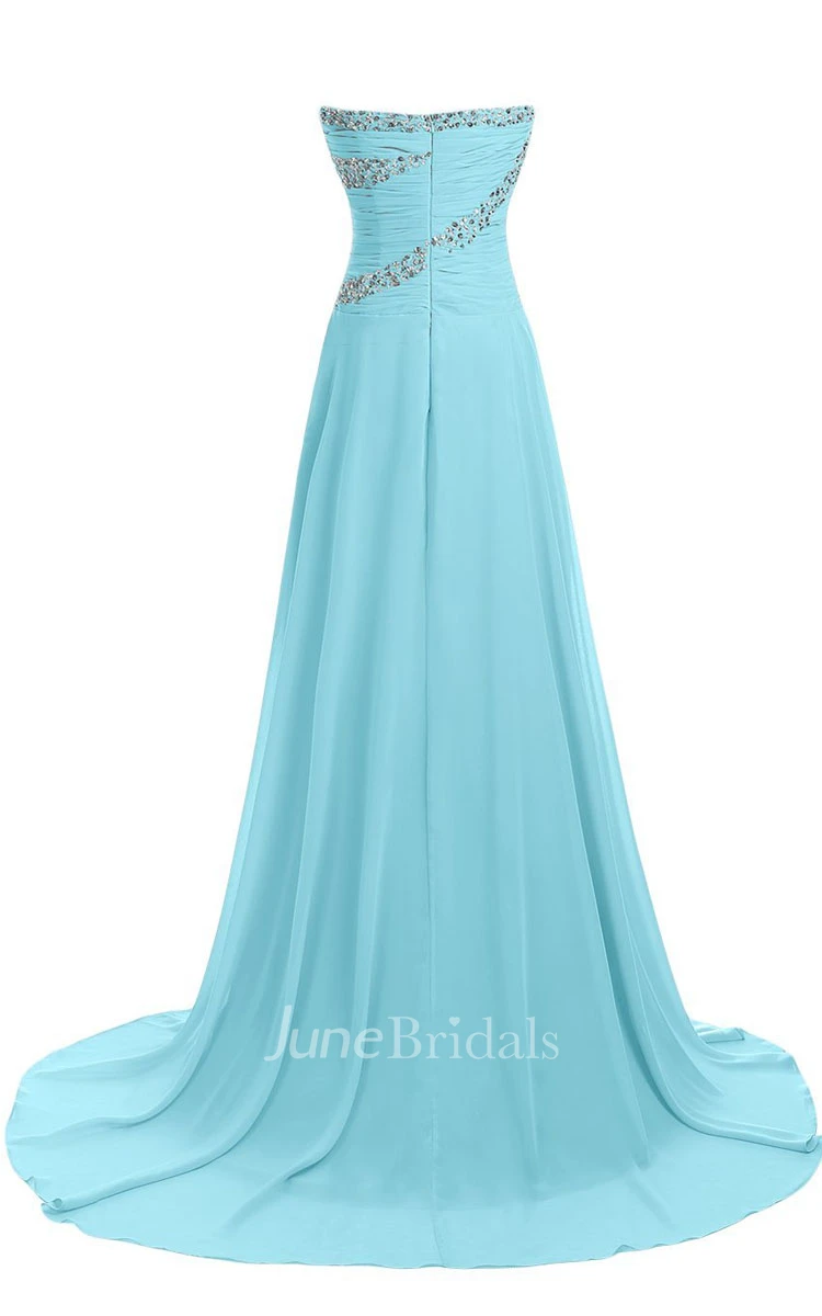 Sweetheart Rhinestoned Criss-cross Chiffon A-line Gown With Drapping