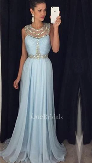 Modern Beadings Jewel A-line Prom Dress Sweep Train
