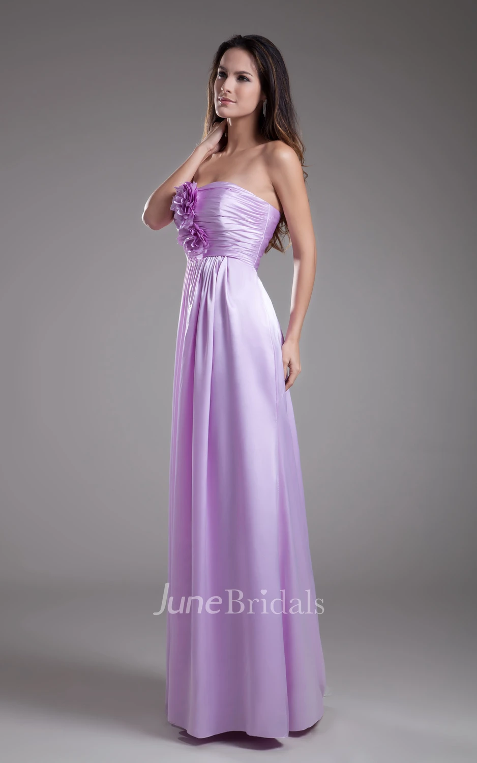 Stylish Taffeta Strapless Column Dress With Ruching And Flower
