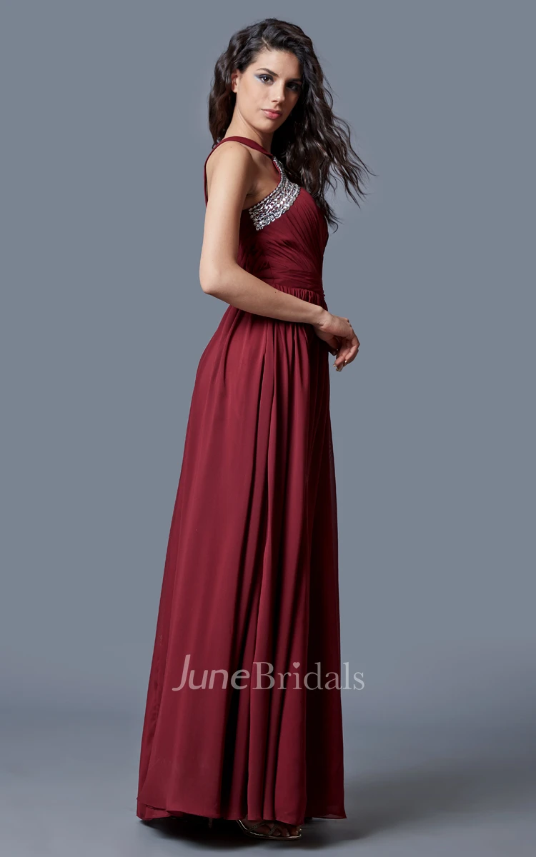 Sleeveless Cut-out Neck A-line Chiffon Gown With Sequins