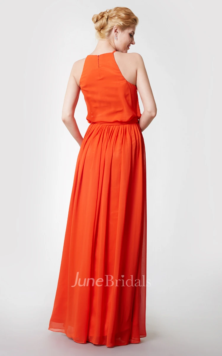 Halter Style Long Chiffon Bridesmaid Dress