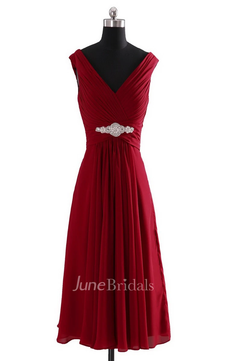 Sleeveless V-neck Empire Chiffon Dress With Ruffles