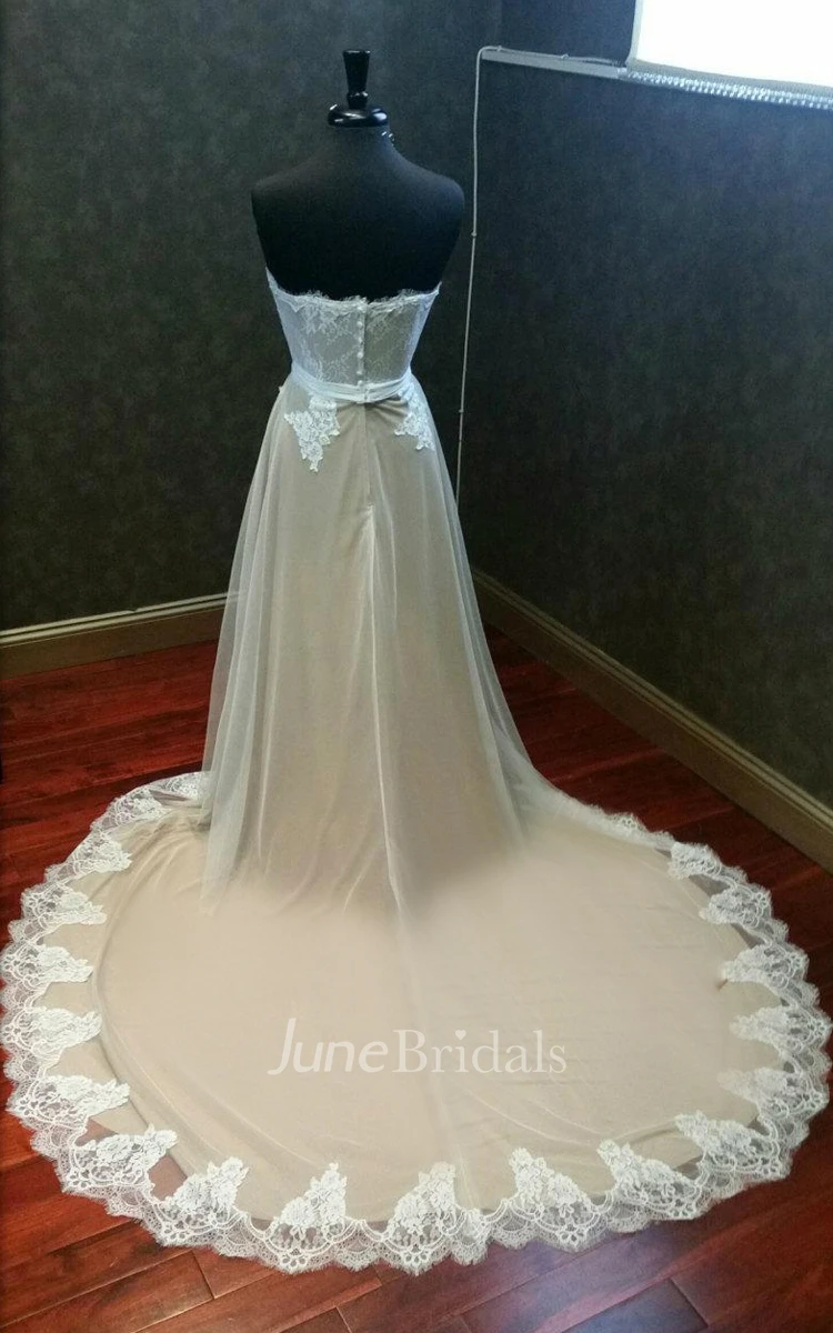 Dark Nude Stretch Sweetheart French Lace Beach Dress