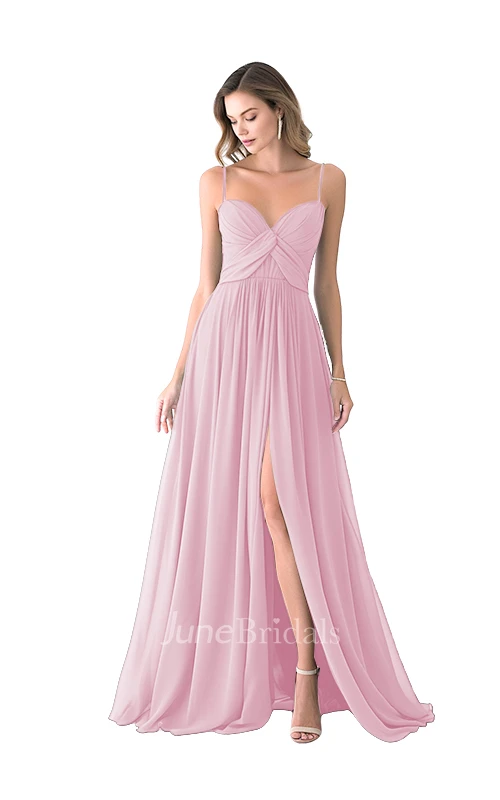 Casual A-Line Spaghetti Satin Bridesmaid Dress with Split Front