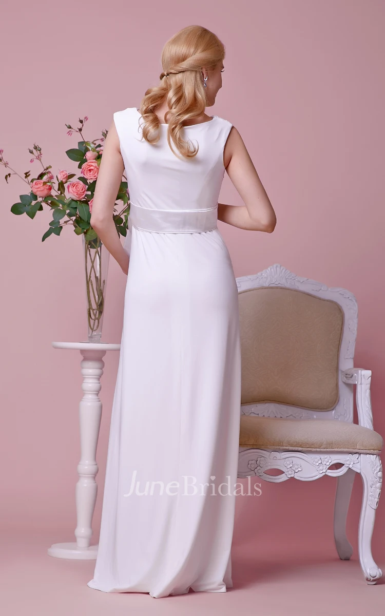 Draped Scoop Neckline A-line Chiffon Maternity Wedding Dress With Cap Sleeves