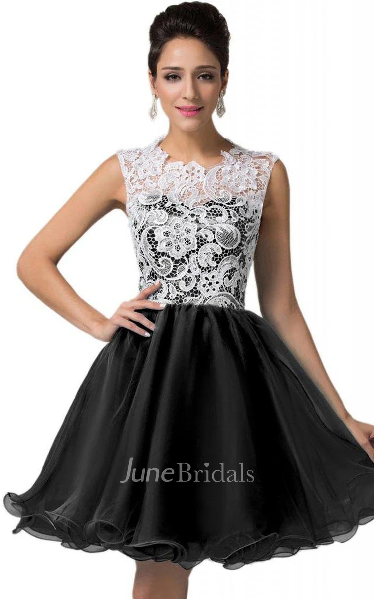 Cap-sleeved A-line Lace Bodice Short Dress