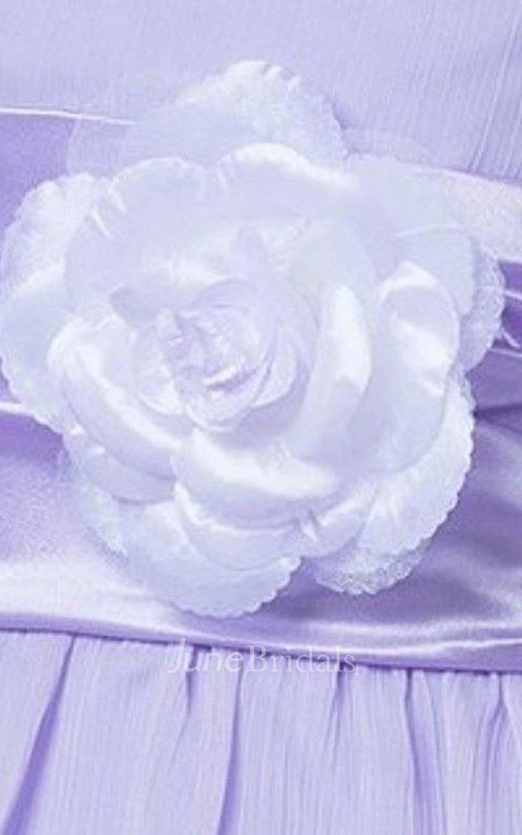 Sleeveless V-neck A-line Dress With Flower and Pleats