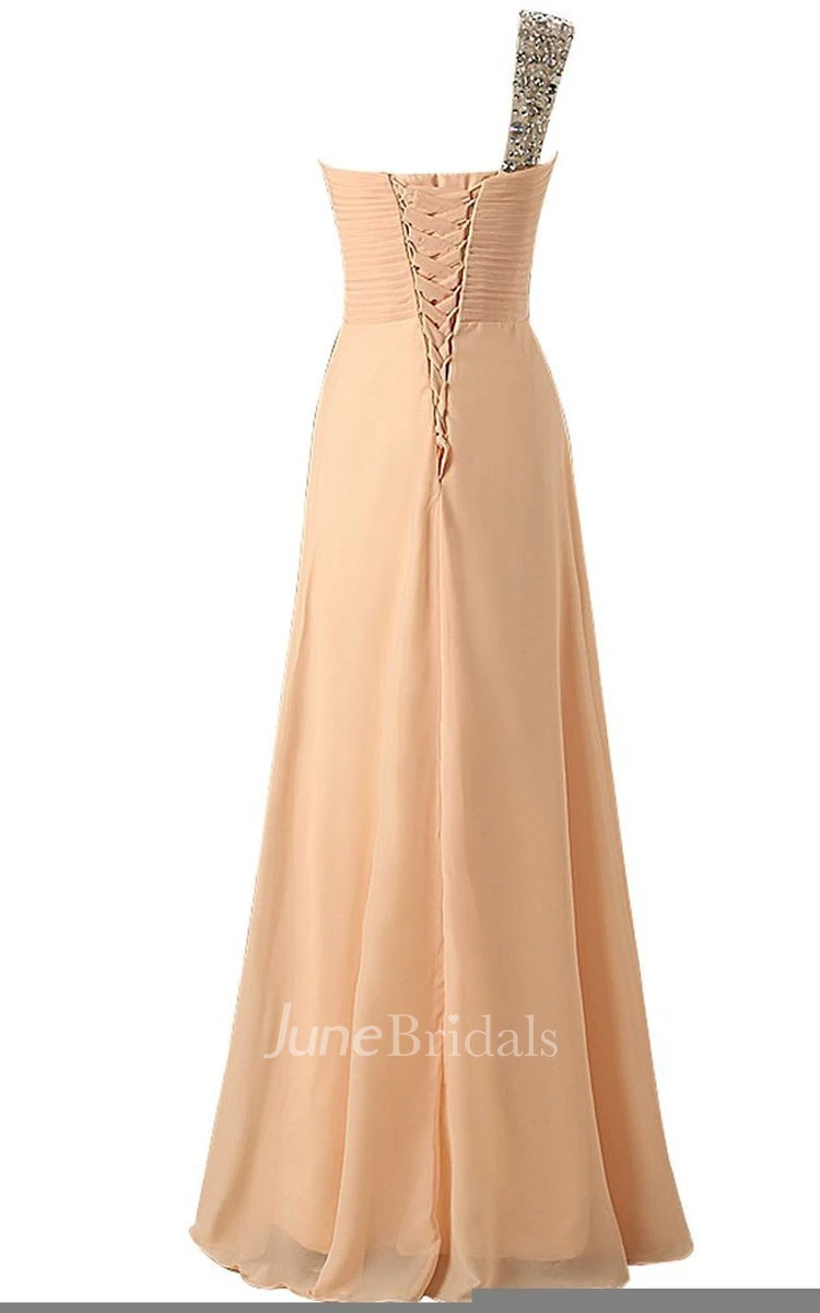One-shoulder Sweetheart Chiffon Dress With Beadings