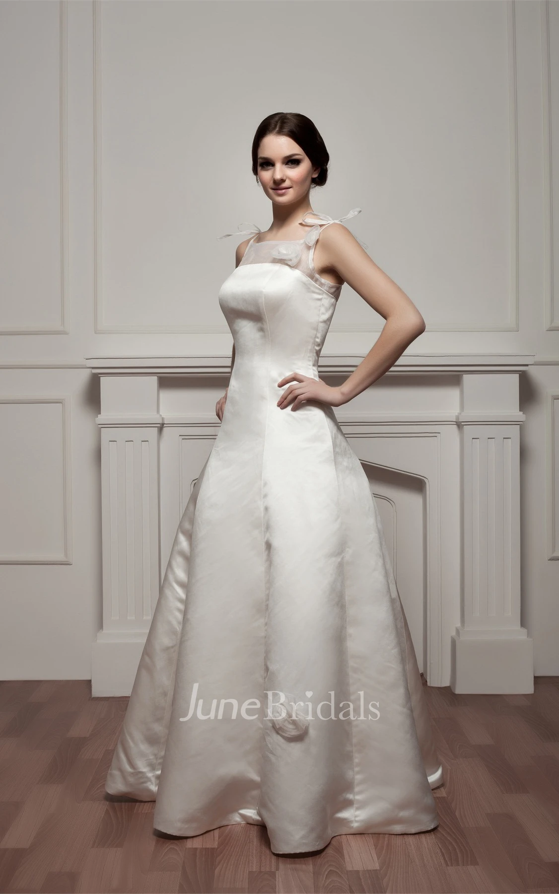 Sleeveless Satin A-Line Gown with Illusion Neckline