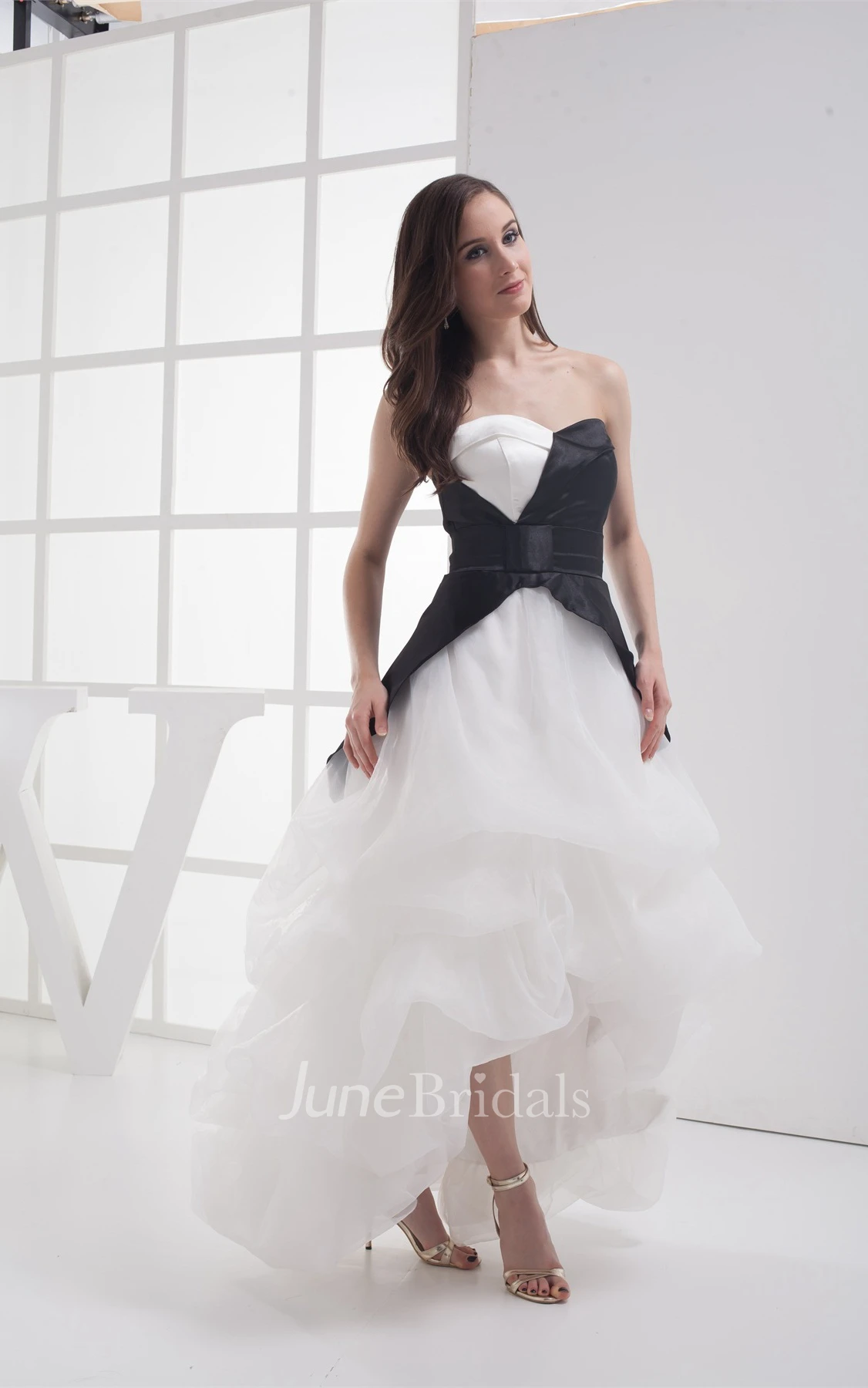 Black-And-White High-Low Dress with Tiers and Ruffles