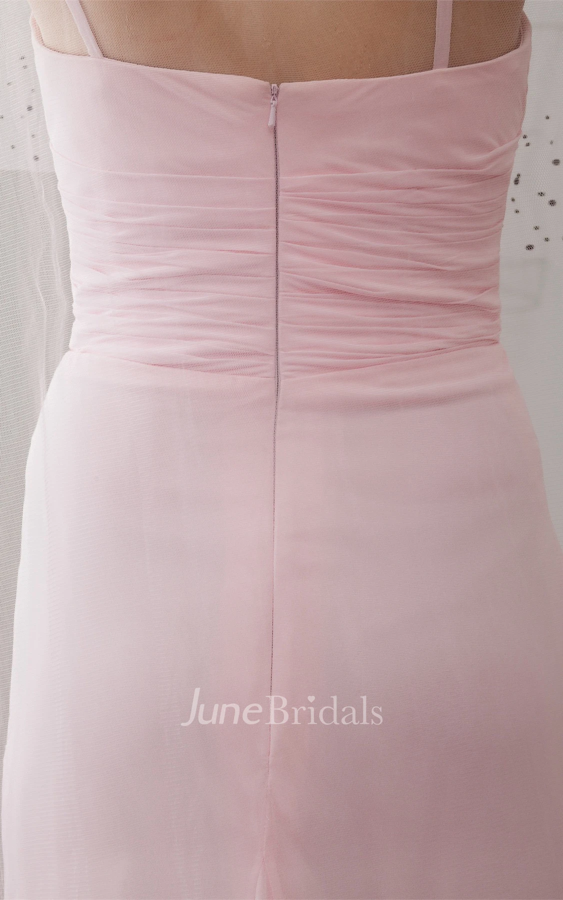 Spaghetti-Strap Chiffon Long Dress with Pleats and Sweep Train