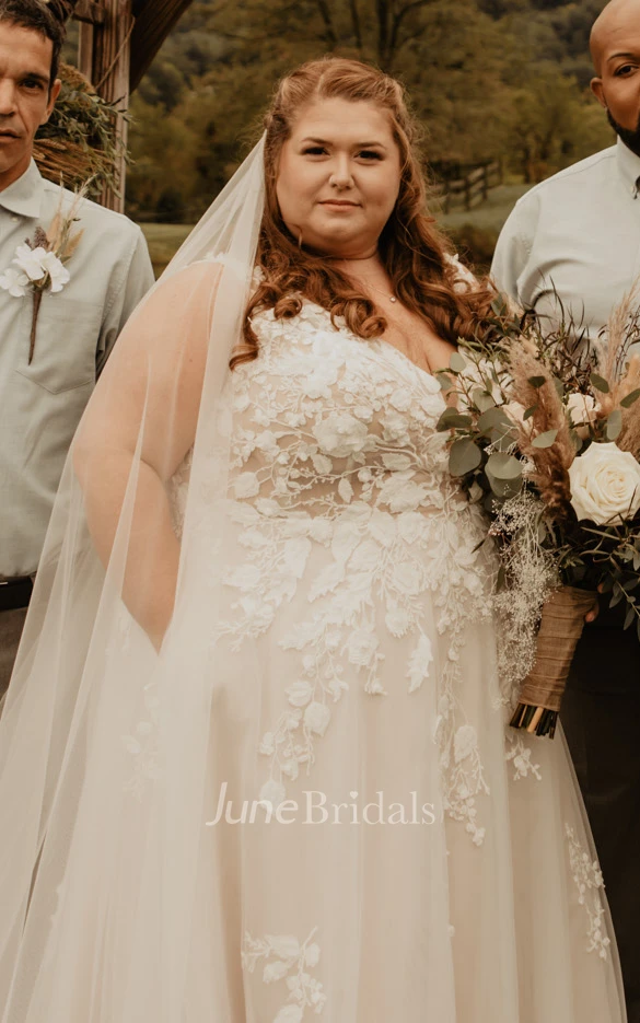 A-Line V-neck Lace Casual Winter Wedding Dress Sleeveless With Appliques