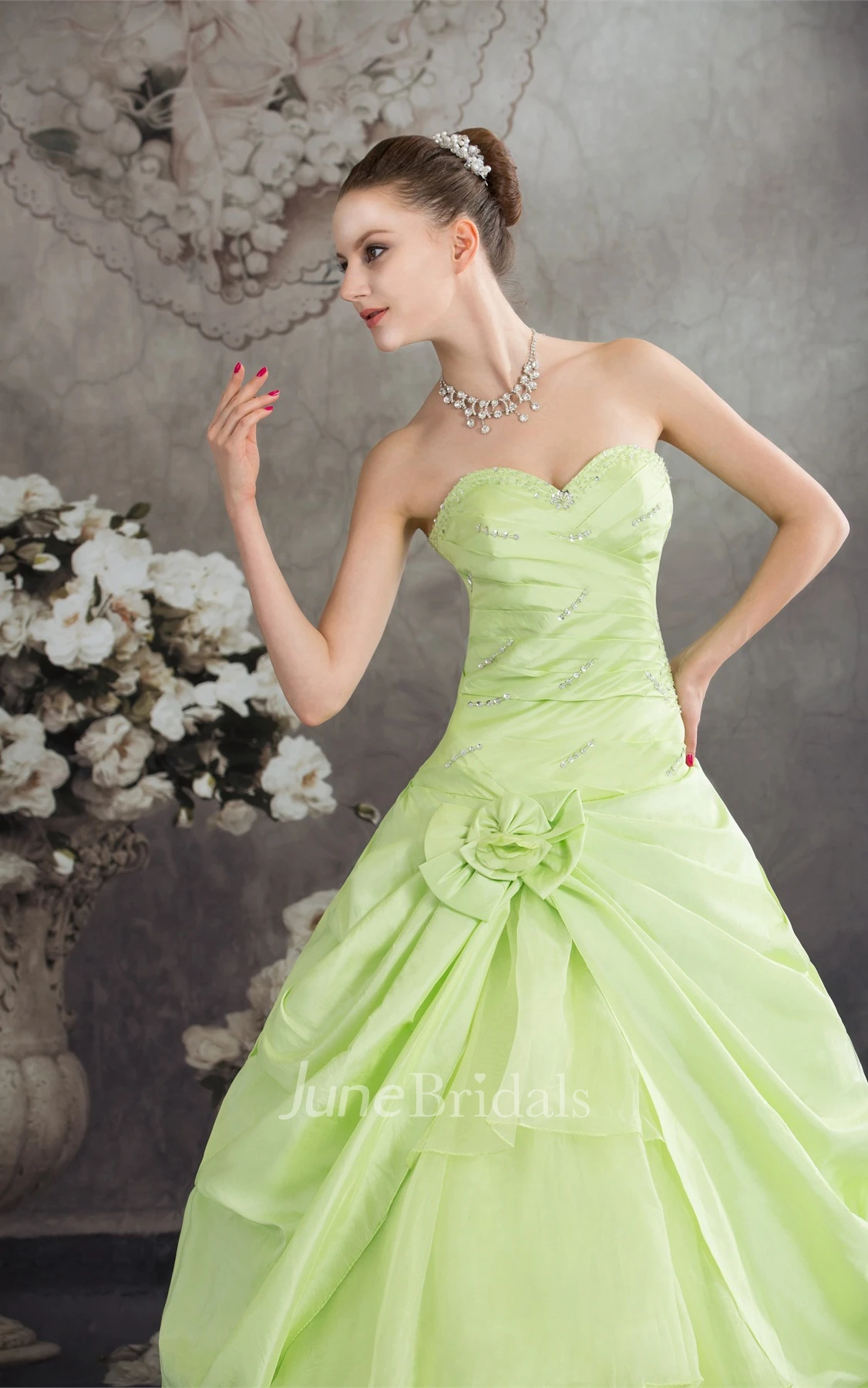 Sweetheart Pick-Up Ball Gown with Flower and Sequins