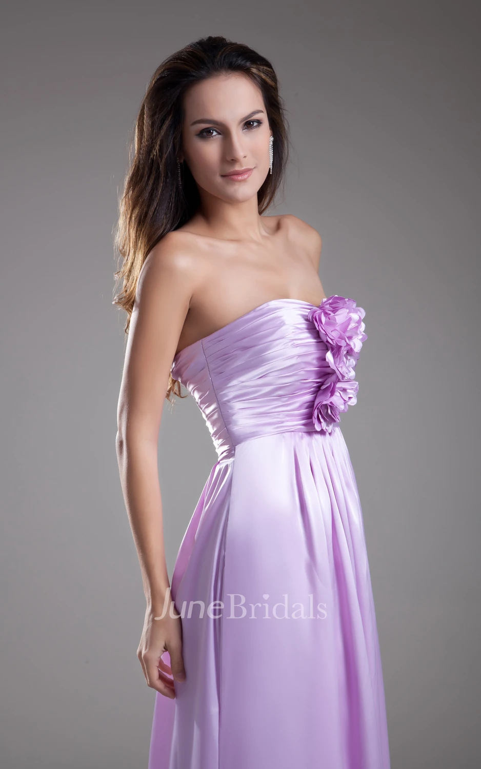 Stylish Taffeta Strapless Column Dress With Ruching And Flower