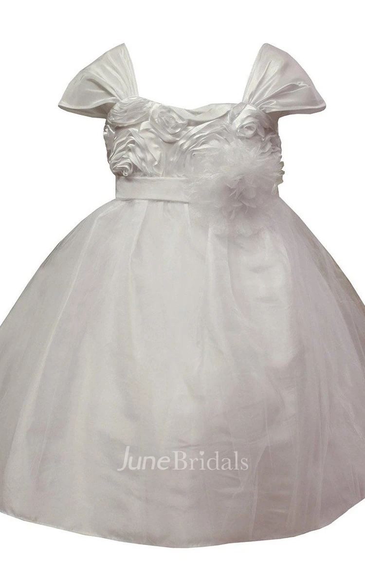 Cap-sleeved A-line Dress With Floral Bodice