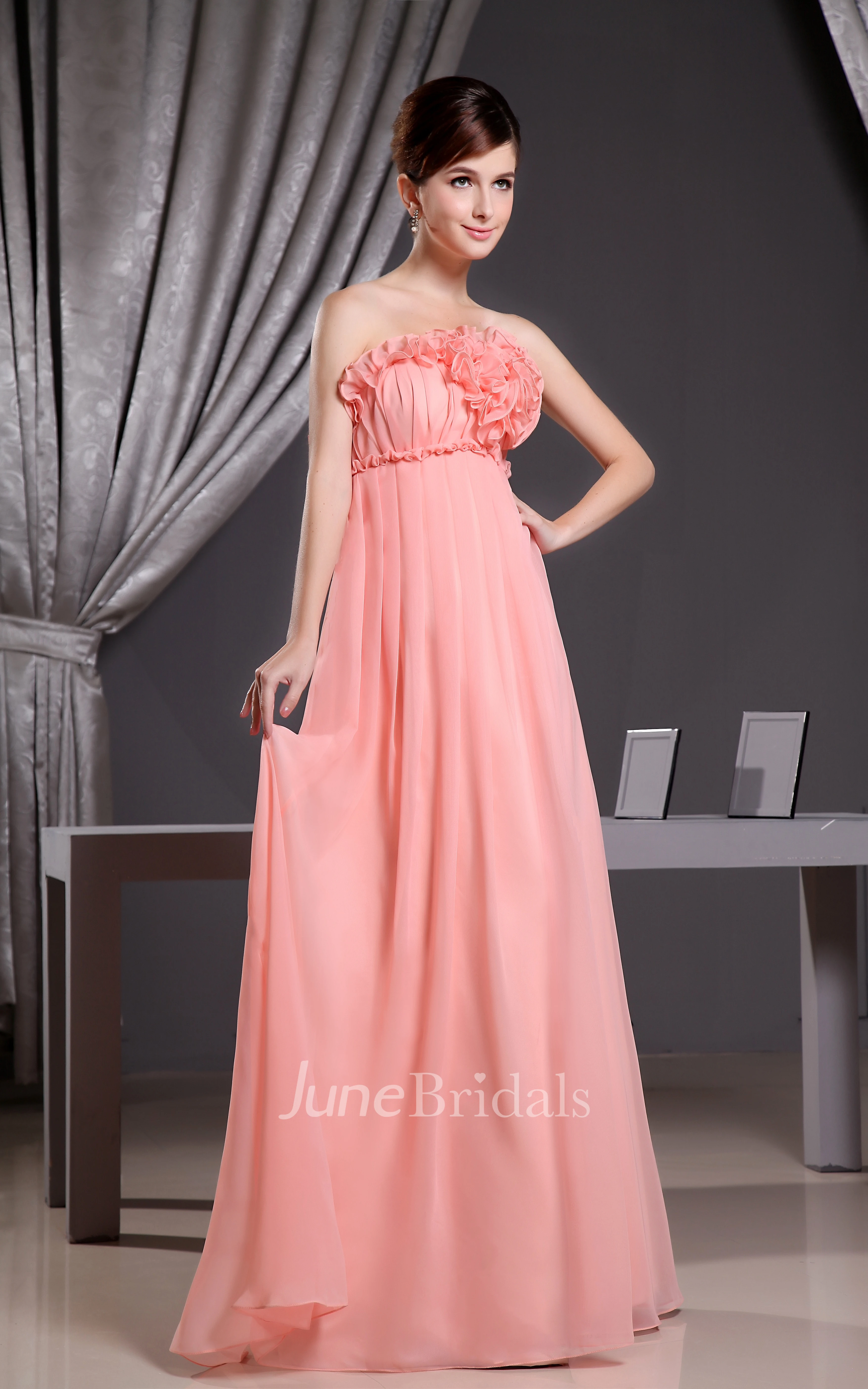 Chiffon Empire Long Dress With Floral Top