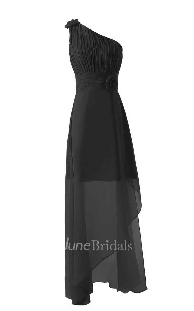 Asymmetrical One-shoulder Pleated A-line Gown With Flowers