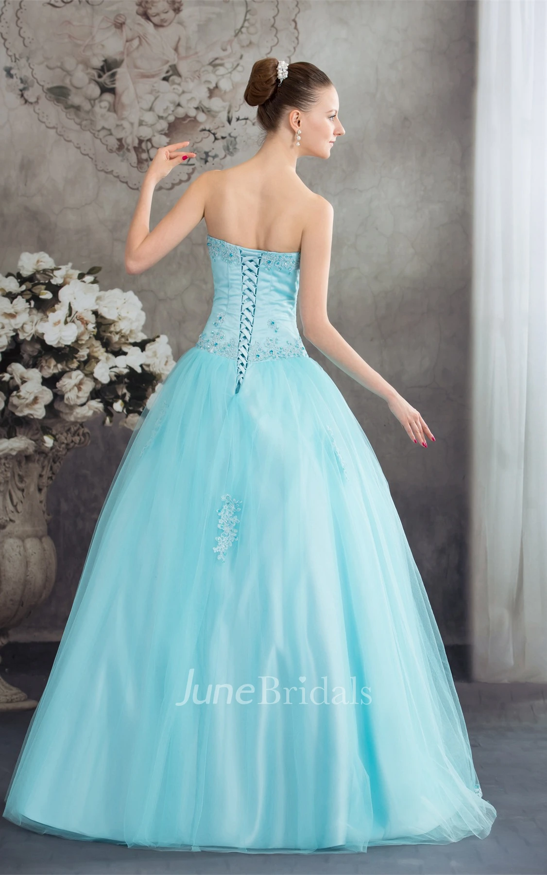 Strapless Tulle A-Line Ball Gown with Beading and Corset Back
