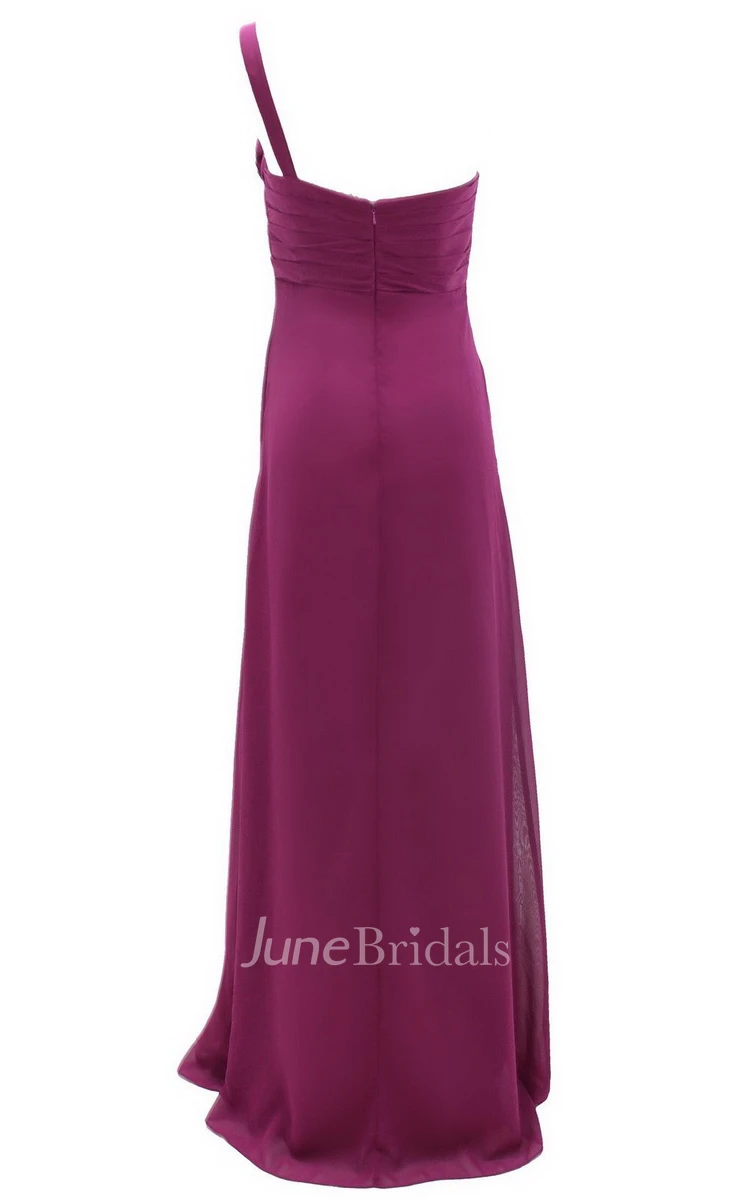 One-shoulder Ruched Empire Gown With Flowers