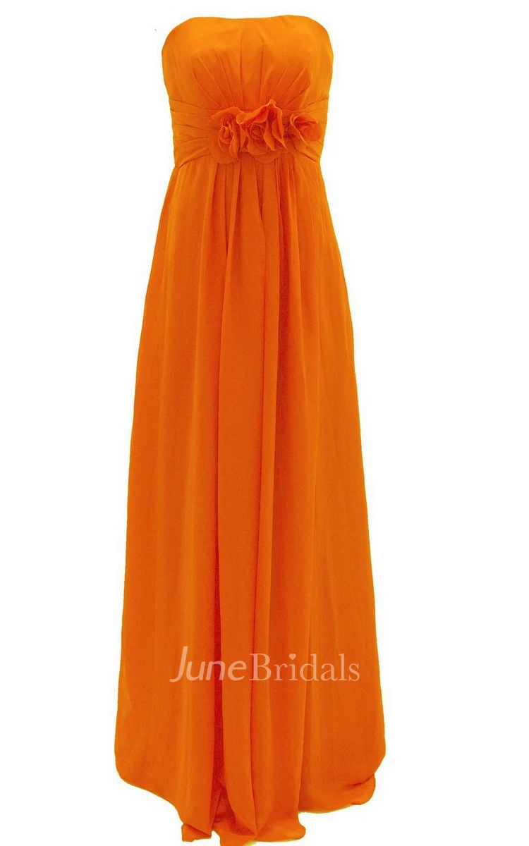 Graceful Strapless Chiffon A-line Gown With Flowers