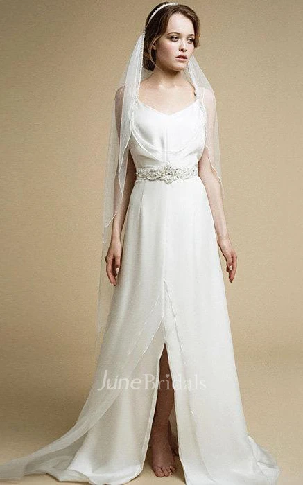 A-Line Spaghetti Split Front Dress With Waist Jewellery