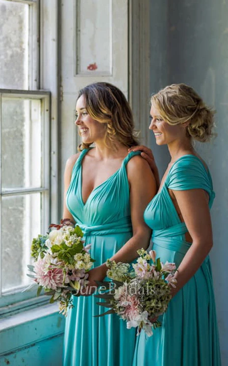 Elegant A Line Halter Neck Jersey Bridesmaid Dress With Half Sleeves And Straps Back 