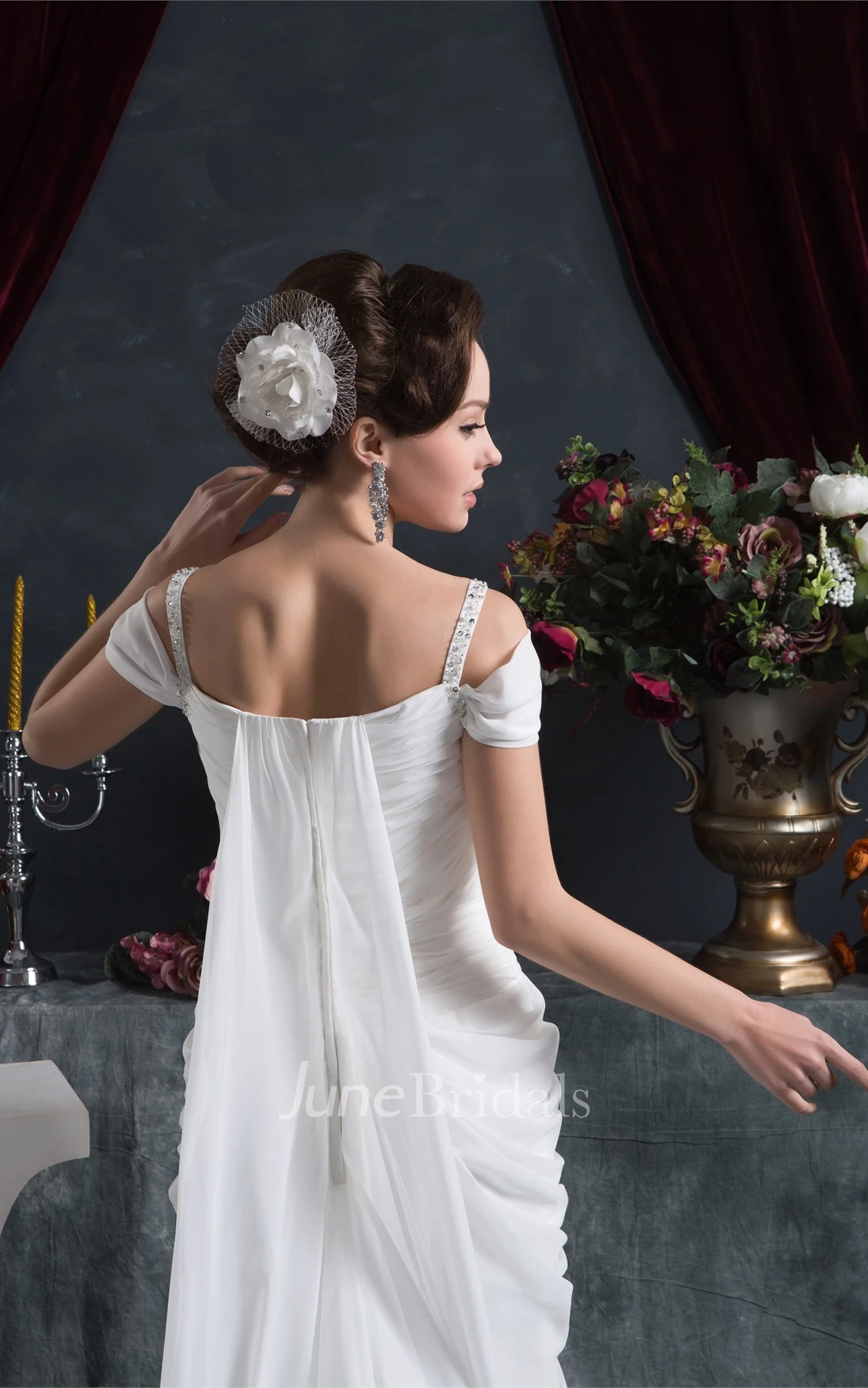 Chiffon Criss-Cross Maxi Dress with Draping and Sweep Train