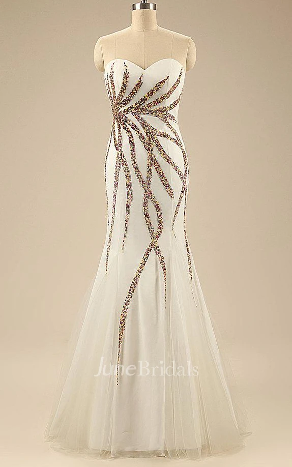 Mermaid Floor-length Sweetheart Tulle&Satin Dress With Sequins