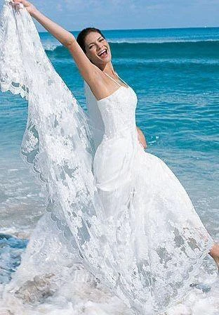 Trumpet Mermaid Spaghetti Straps Tulle Beach Wedding Dress