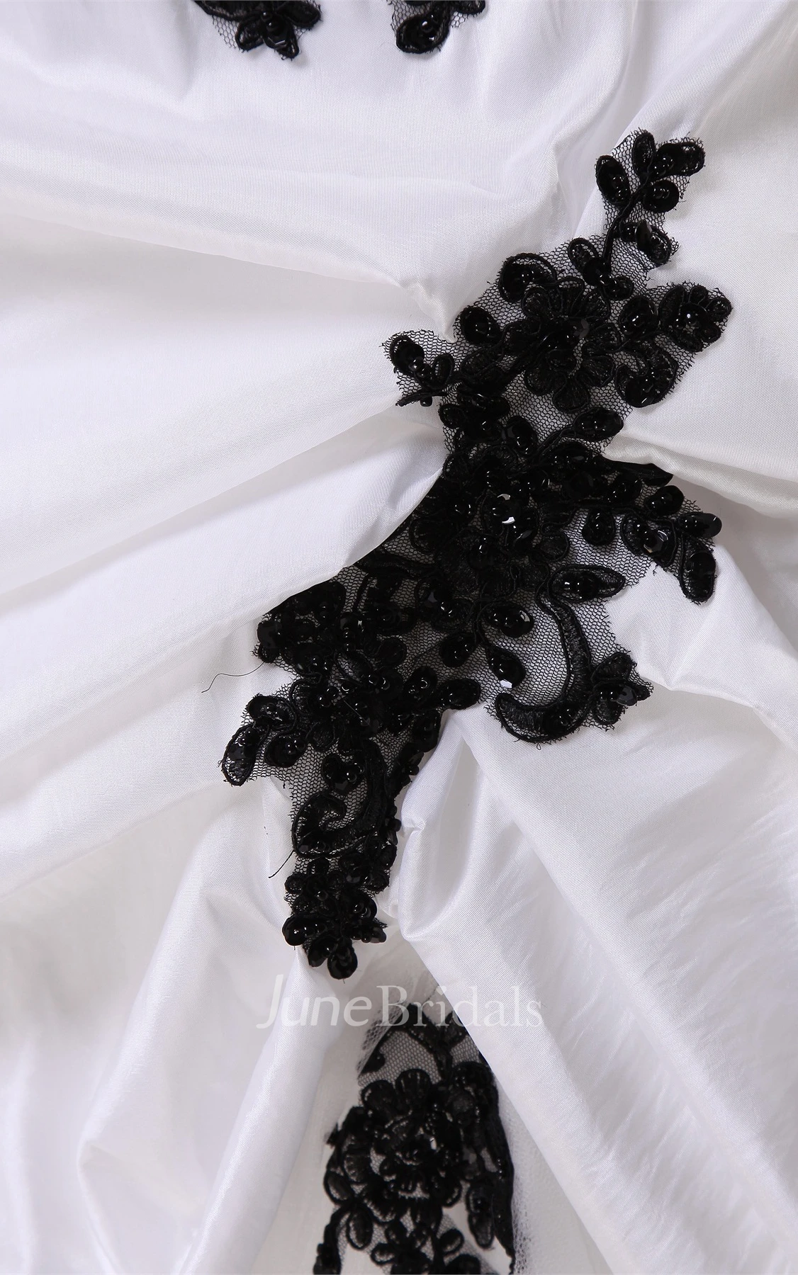 Glamorous Ruffled Strapless Bodice Gown with Lace Appliques and Zipper Back