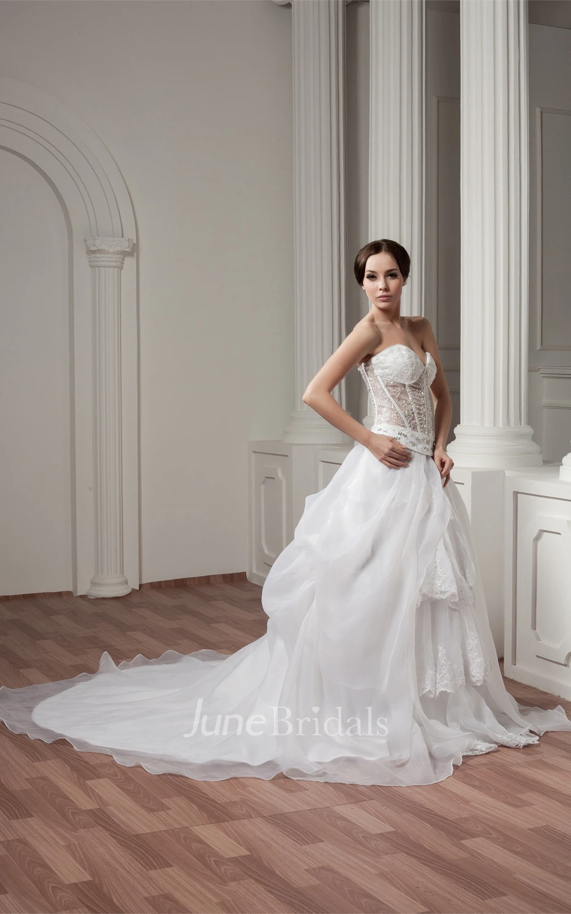 Sweetheart Illusion A-Line Dress with Appliques and Tiers