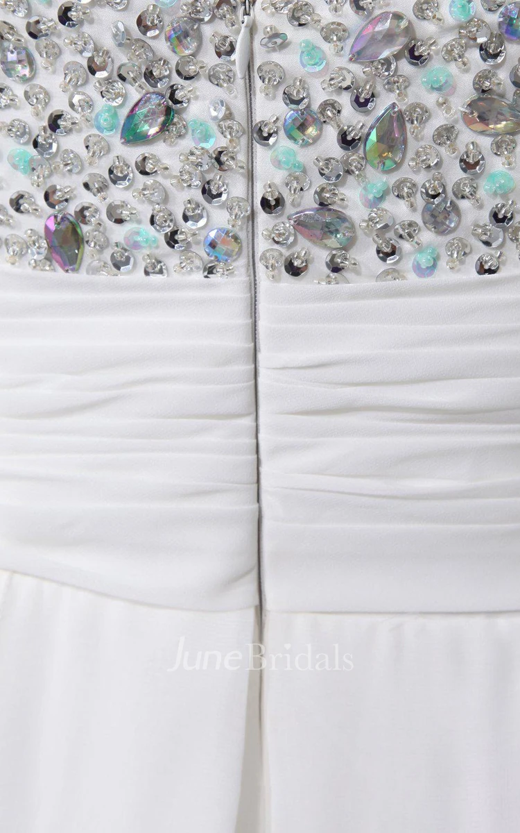 Sweetheart A-line High-low Chiffon Dress With Beadings