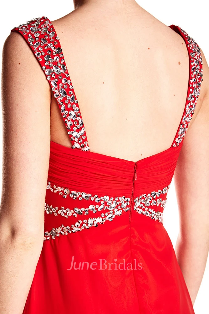 Strapped Criss-Cross Sleeveless Chiffon Prom Dress