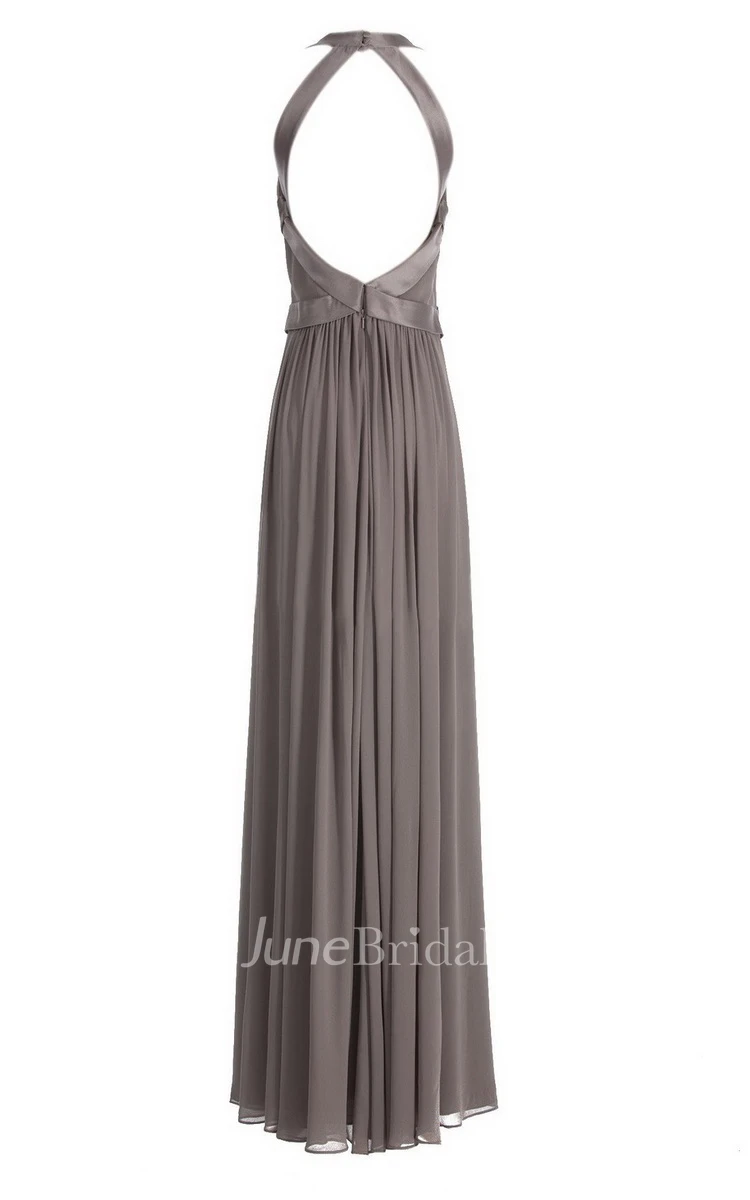 Sleeveless Empire Long Chiffon Crisscross Dress