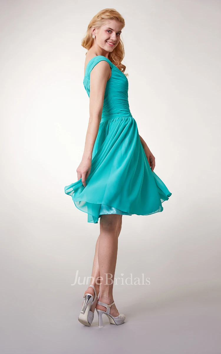 Cap Sleeve Chiffon Short Bridesmaid Dress with Ruching
