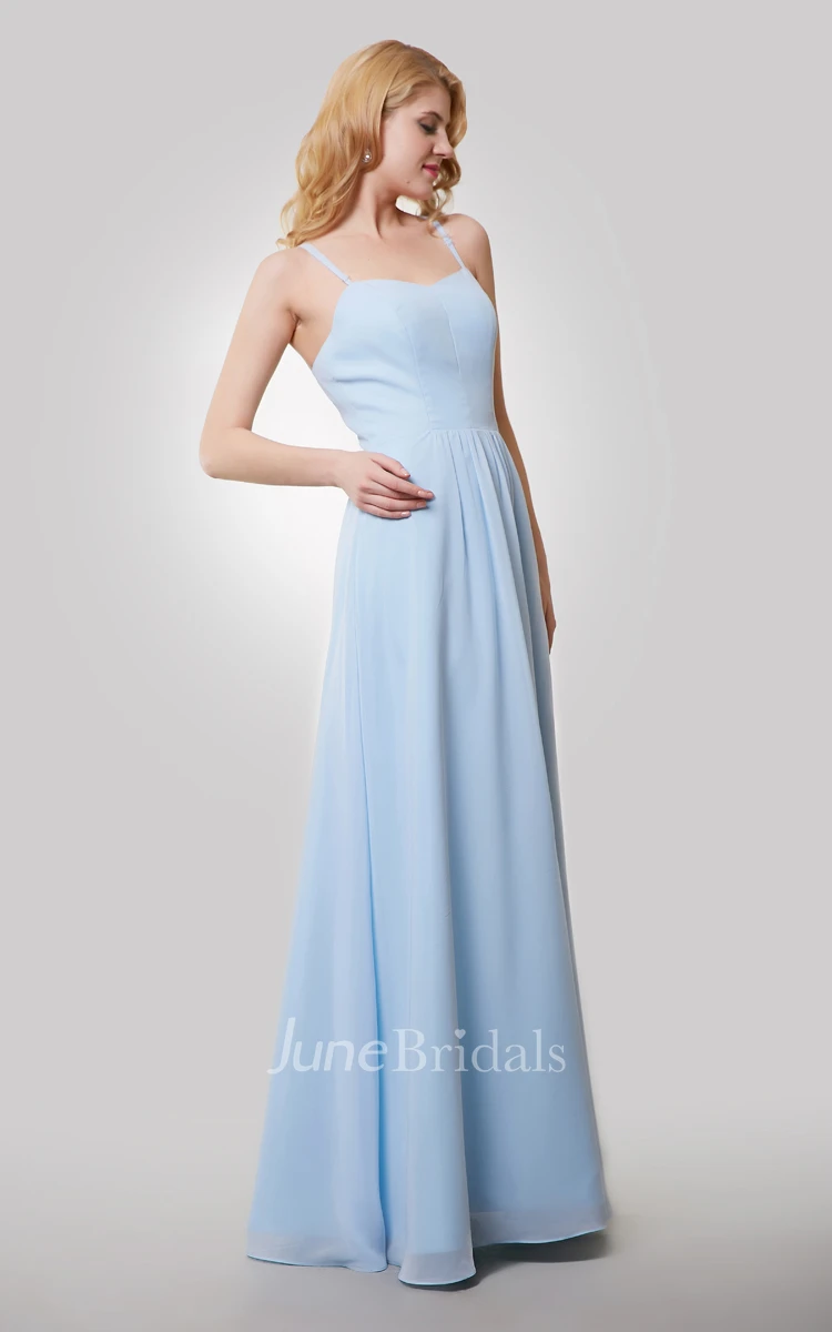 A-Line Chiffon Floor Length Dress With Spaghetti Straps and Keyhole Back