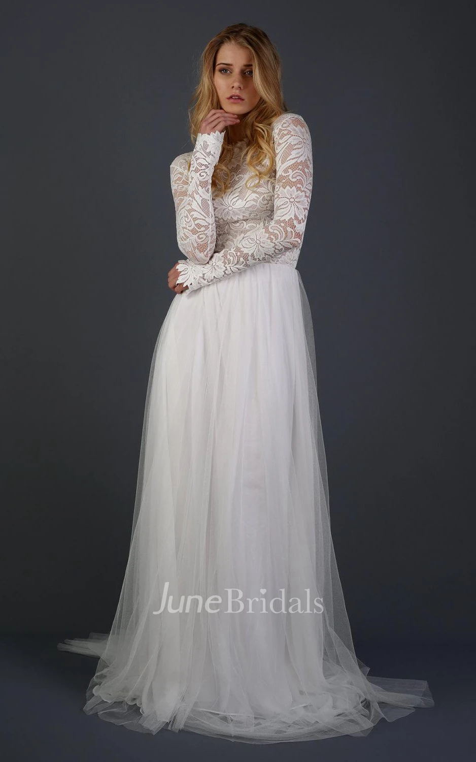 Long Sleeve Chiffon Tulle Lace Warm Wedding Dress