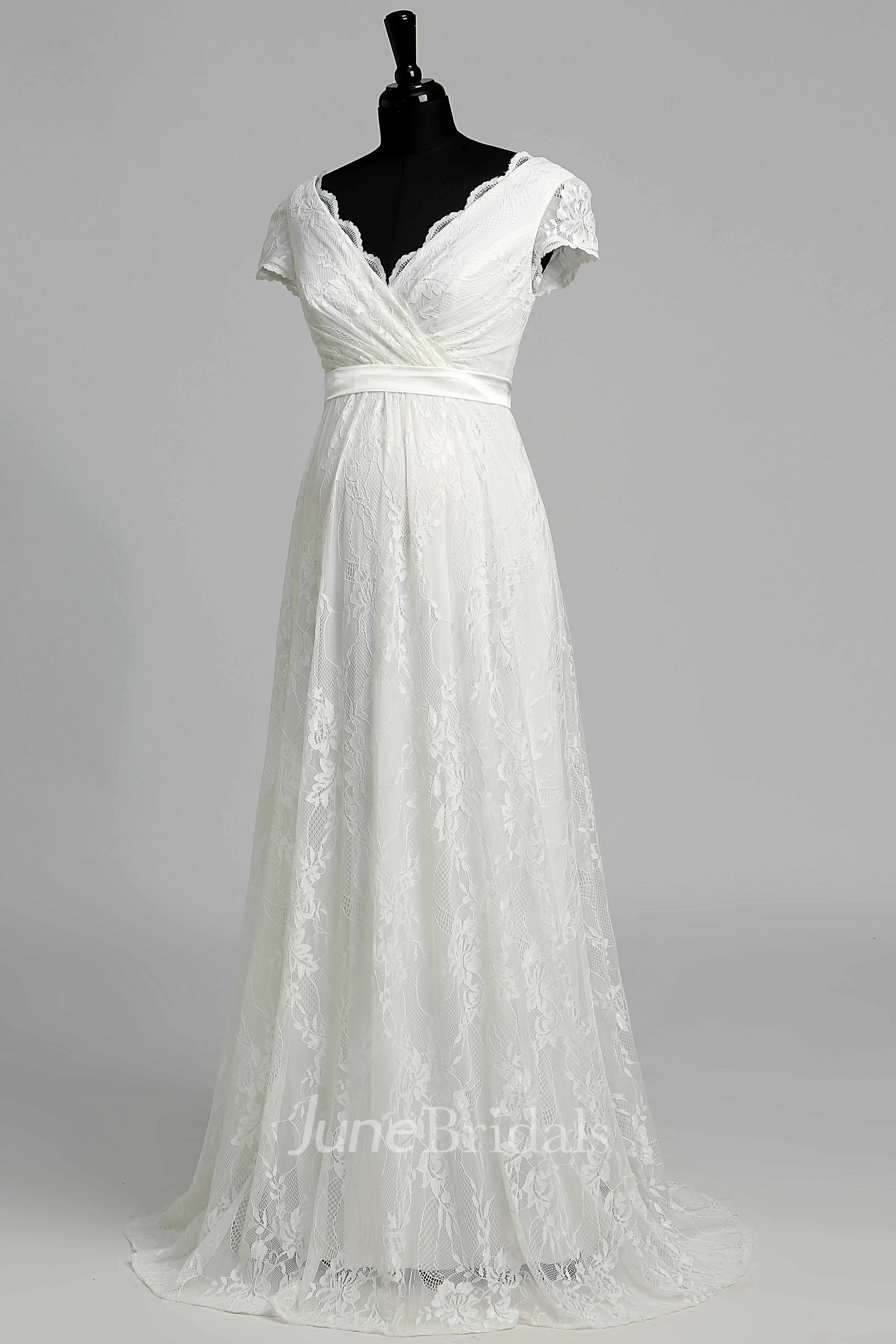 Elegant Scalloped V-neck Long Lace Maternity Warm Wedding Dress